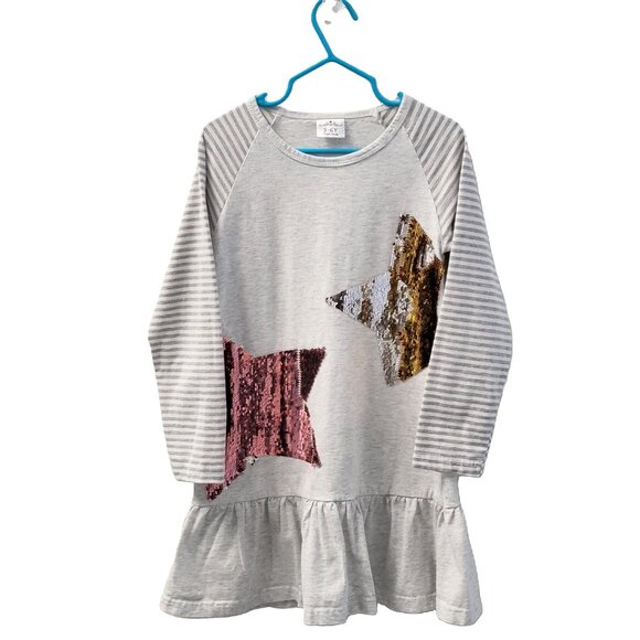 VIKITA Striped Dress Round Neck Long Sleeve Flounce Bottom White Gray 5-6 Yr Old - Picture 2 of 12